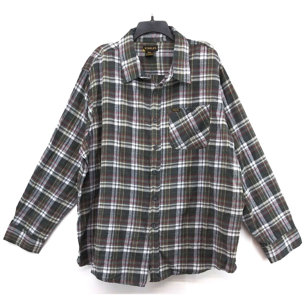 Stanley Shirt Mens Size 2XL Gray Plaid Long Sleeve Flannel Button Up Workwear